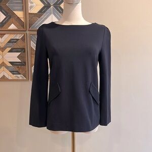 JANE Atelier GOAT Fashion Designer Navy Blue Faux Pocket Top US 2 XS